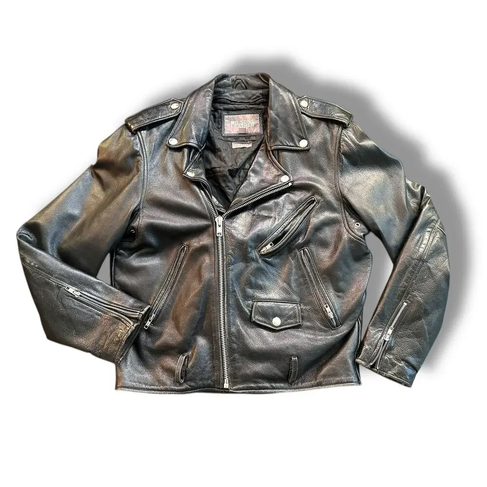 Vintage Wilsons Leather Black Jacket Motorcycle Biker Mad Max Thinsulate